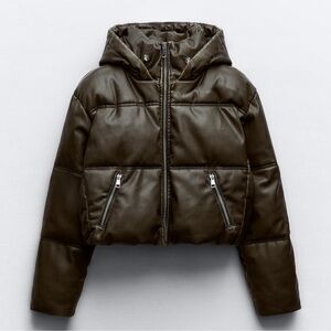Zara Faux Leather Cropped Puffer Anorak